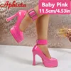 Aphixta 2025 Plateau-Pumps für Damen, 11,5 cm, Hoof Heels, Riemen, Gürtelschnalle, goldene Metall-Pompte, Schuhe, superhoch, große Größe 48 49 50
