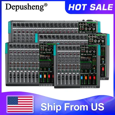 6/8/12/16 Channels Audio Sound Mixer Depusheng Mixing DJ Console USB 48V Phantom Power 256 DSP Effects Sound Table for stage