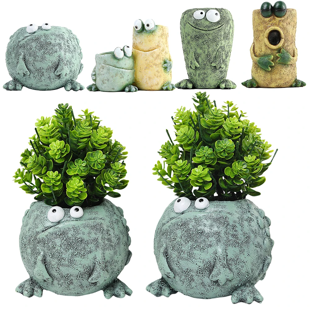 Cartoon-Frosch-Blumenbehälter aus Kunstharz, süßer Frosch, saftiger Topf, kleiner Frosch, Pflanzgefäß, Ornament für Zimmerpflanzen Image