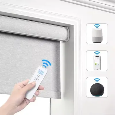 2025 Custom Window Blinds Light Filtering Fabric Remote Controlled By Phone And Google Alexa Electric Roller Blinds For Home