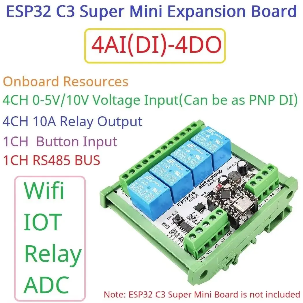 DC 7-24V ESP32 C3 Super Mini Erweiterungsplatine 4AI-4DO RS485 Relaismodul für Arduino WEB MQTT Ethernet Netzwerk IOT Image