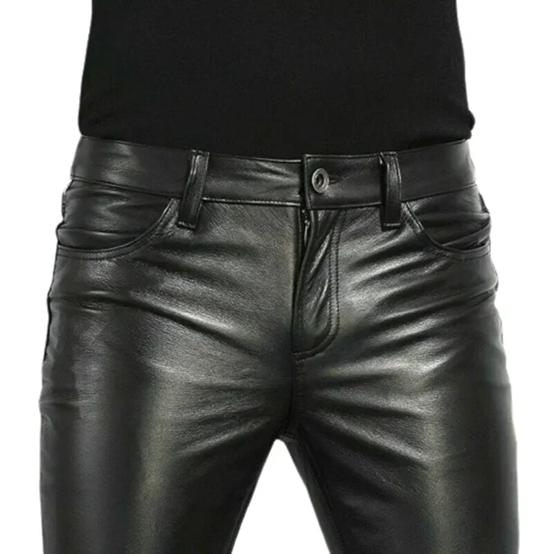 PU-Lederhose Herrenmode Rock-Stil Nachtclub Tanzhose Herren Kunstleder Slim Fit Skinny Motorradhose Image