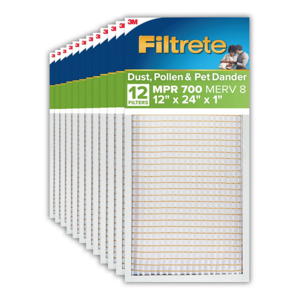 Filtrete 12 x 24 x 1 Air Filter, 12 HVAC Filters, MPR 700, Merv 8, Dust, Pollen & Pet Dander, 3 Month Pleated 1 inch Electrostatic Air Filters