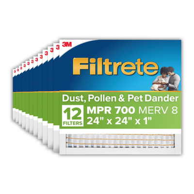 Filtrete 24 x 24 x 1 Air Filter, MPR 700, Merv 8, Dust, Pollen & Pet Dander, 3 Month Pleated 1 inch Electrostatic Air Filter, 12 HVAC Filters