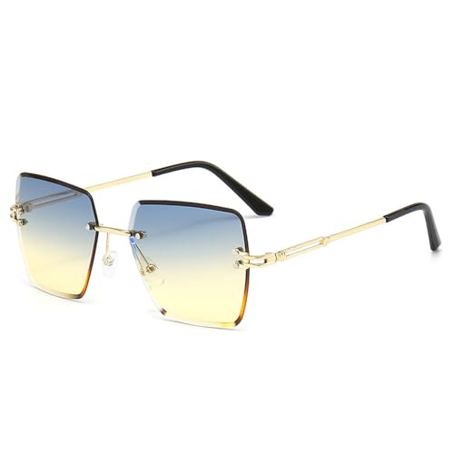 EGHFIXSD Fashion Oversized Rimless Sunglasses Women Design Sexy Lady Summer Style Sun Glasses,gold frame blue,One size
