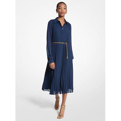 Michael Kors Pleated Georgette Shirtdress Blue XS