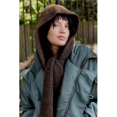 UO Georgia Hooded Scarf - Brown at Urban Outfitters