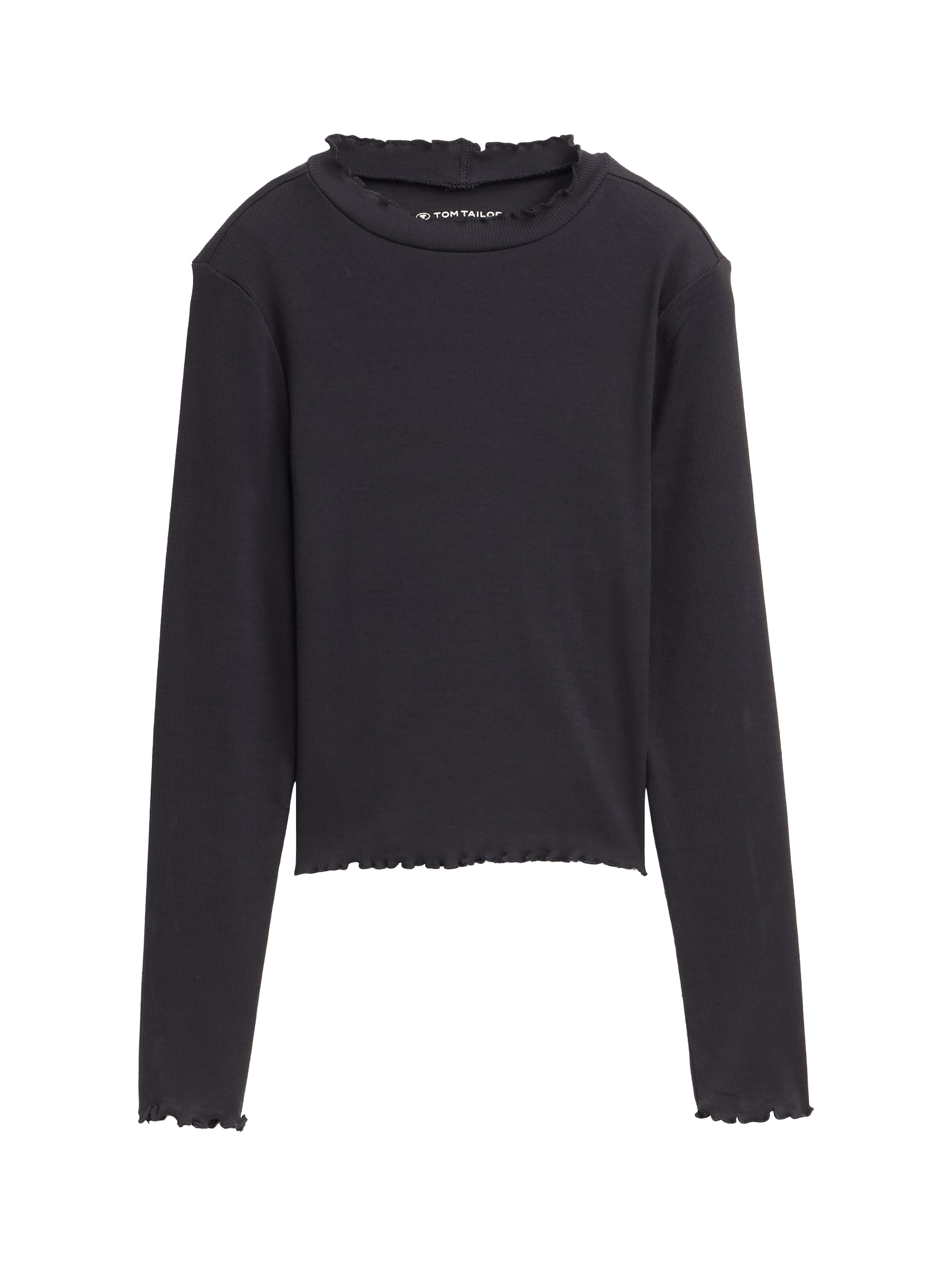 T-Shirt TOM TAILOR, Mädchen, Gr. 176, grau (coal grau), Single Jersey, Obermaterial: 93% Baumwolle, 7% Elasthan, Strukturmuster, unifarben, regular fit taillenbedeckt, ohne Ausschnitt, gewellter Abschluss, Shirts T-Shirt, mit Rippstruktur