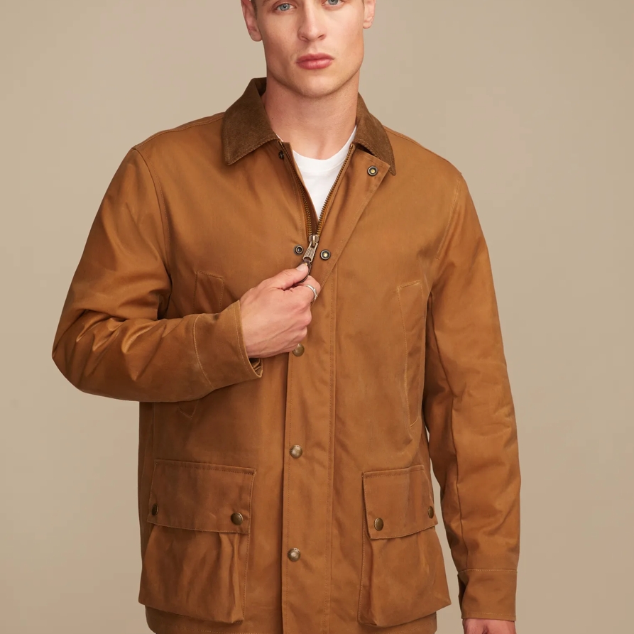 Lucky Brand Corduroy Collar Waxed Barn Jacket - Men's Clothing Outerwear Jackets Coats in Kangaroo, Size XL