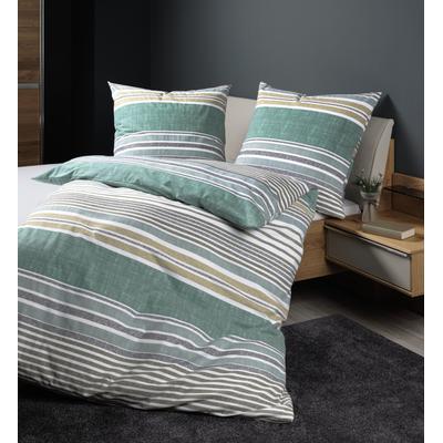 Bettwäsche JANINE "Feinbiber65169 05", grün, B/L: 200cm x 200cm, 2 St., Feinbiber, B/L: 80cm x 80cm & 80cm x 80cm, Feinbiber, Obermaterial: 100% Baumwolle, Bettwäsche, mit Reissverschluss Image