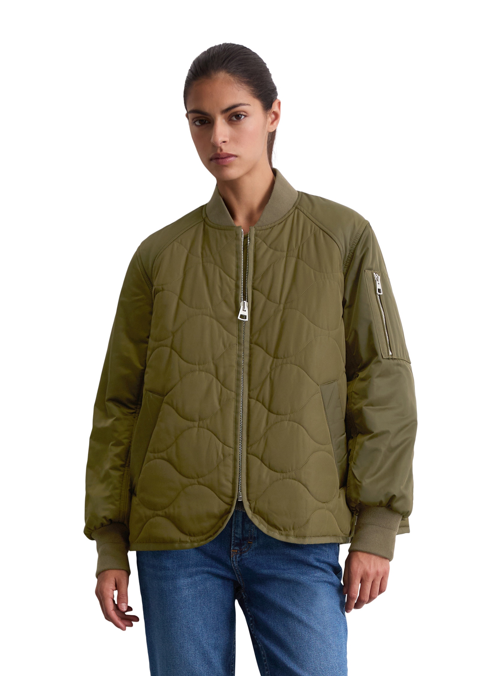 Outdoorjacke MARC O'POLO "im Cape-Stil", Damen, Gr. 40, grün (mossy olive), Obermaterial: 100% Polyester; Füllung: 100% Nicht verfügbar; Futter: 100% Nicht verfügbar, unifarben, regular fit, Rippbündchen, Jacken Image