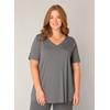T-Shirt BASE LEVEL CURVY "Alba", Damen, Gr. 52, grau (dunkelgrau), Single Jersey, Obermaterial: 94% Viskose, 6% Elasthan, unifarben, casual, figurumspielend hüftlang, V-Ausschnitt, Kurzarm abgesteppt, Shirts, mit V-Ausschnitt