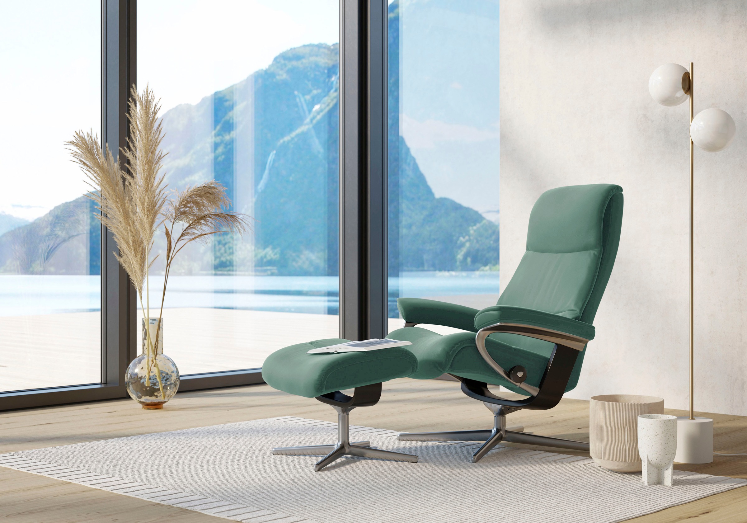 Relaxsessel STRESSLESS "View", grün (aqua grün paloma), B:78cm H:108cm T:78cm, Leder PALOMA: PALOMA ist ein durchgefärbtes Semianilin-Möbelleder mit natürlicher Narbung., Sessel, Relaxsessel, mit Cross Base, Größe S, M & L, Holzakzent Schwarz