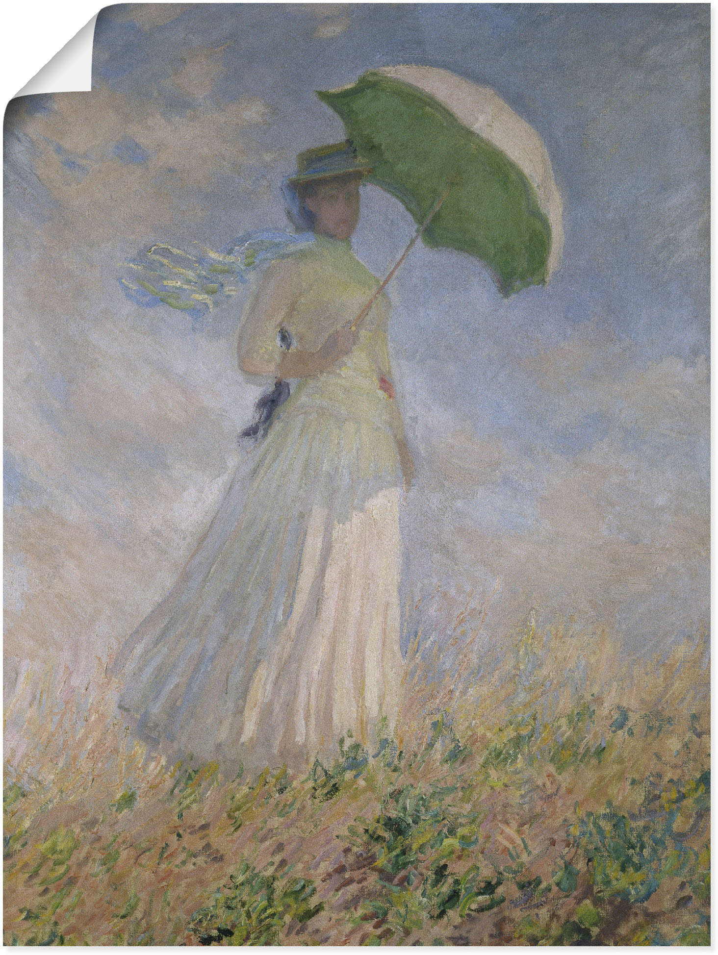 Kunstdruck ARTLAND "Frau mit Sonnenschirm, Susanne Hoschedé", blau (farbe bild(er): blau), B:60cm H:80cm T:0,1cm, Papier, Bilder, als Leinwandbild, Wandaufkleber oder Poster in versch. Größen Image