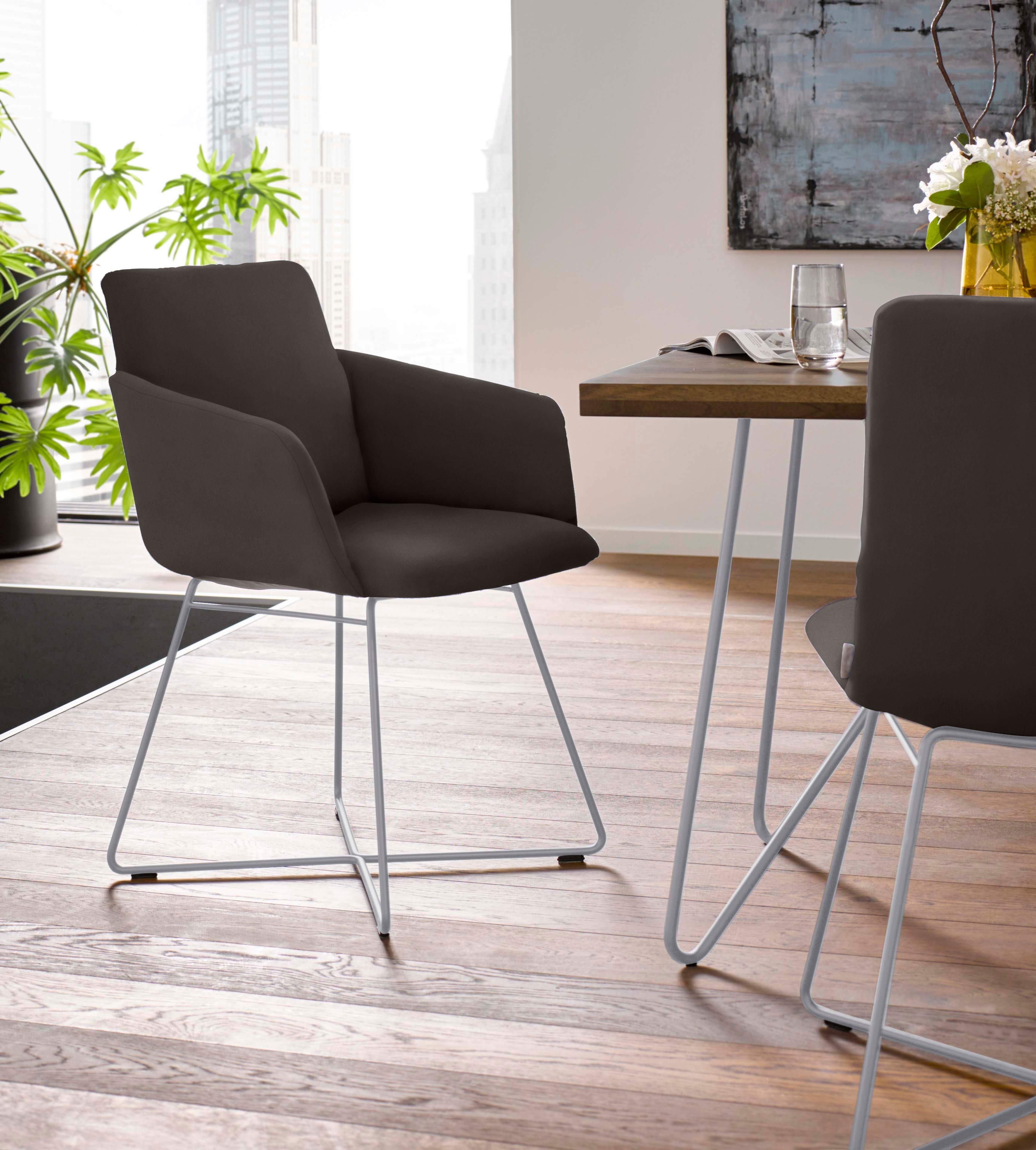 Armlehnstuhl W.SCHILLIG "jakob", braun (braun z59, anthrazit pulverbeschichtet), B:57cm H:86cm T:62cm, Chenillegewebe V34 (52% Polyester, 38% Baumwolle, 10% Polyacryl);Longlife Xtra-Leder Z59: Glattleder mit modischer Prägung. Hautstärke 0, 9 - 1, 1...