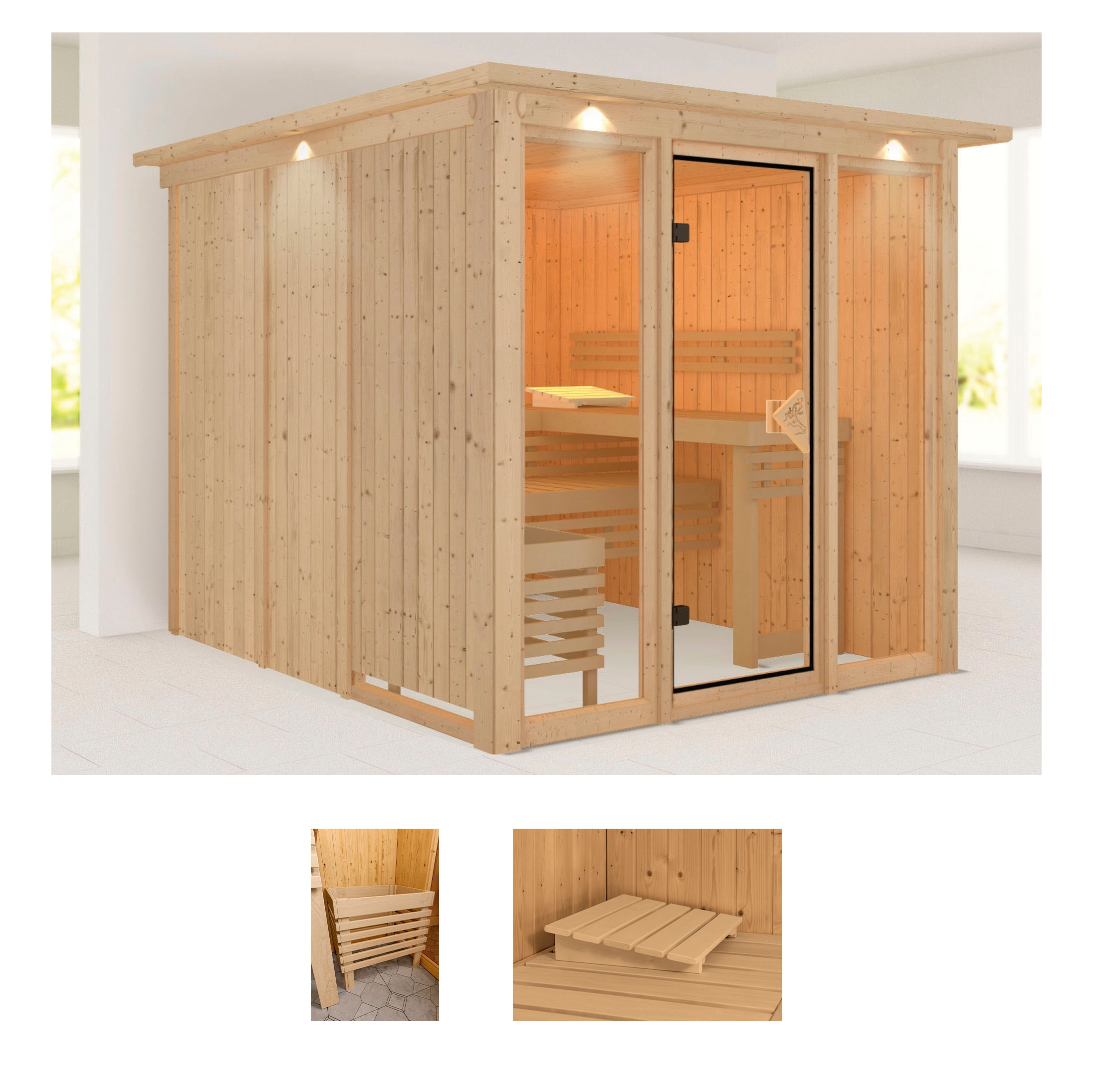 Sauna WELLTIME "Artja", beige (natur), ohne Ofen, (ohne Ofen), Saunen, naturbelassen, ohne Ofen Image