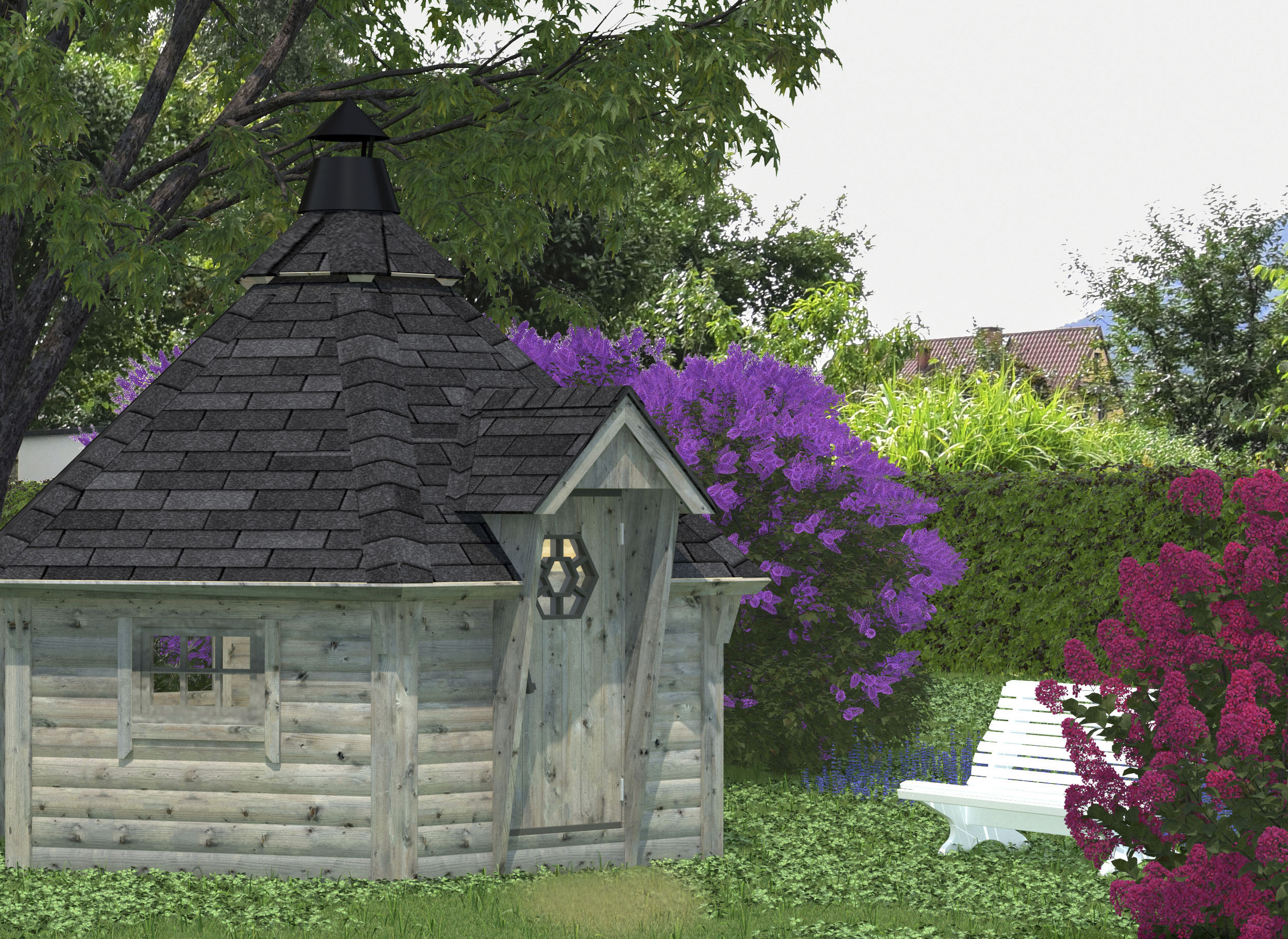 Grillkota PALMAKO "Eva", grau, Fußboden im Gartenhaus, ohne Dacheindeckung, Massivholz, Gartenhäuser, grau