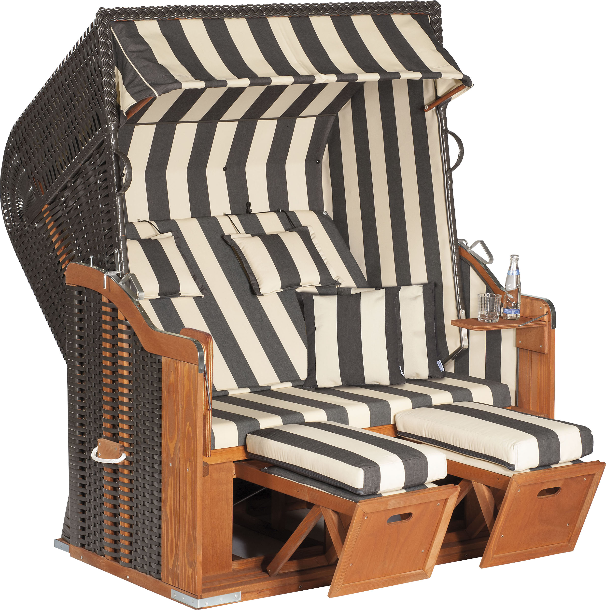 Strandkorb SUNNYSMART "Rustikal 250 Plus XL", grau (korpus: natur, anthrazit bezug: anthrazit, beige), StrandkörbeB:145cm H:160cm T:90cm, 2 XL-Sitzer, komplett montiert, Oberkorb in einem Stück geflochten, B:145cm H:160cm T:90cm Image