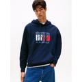 Hoodie TOMMY JEANS "TJM RWB FLAG", Herren, Gr. 4XL, blau (schwarz night navy), Sweatware, Obermaterial: 100% Baumwolle, casual, regular fit, Langarm Bündchen, Sweatshirts, Regular Fit, Sweatshirt, mehrfarbiger Print