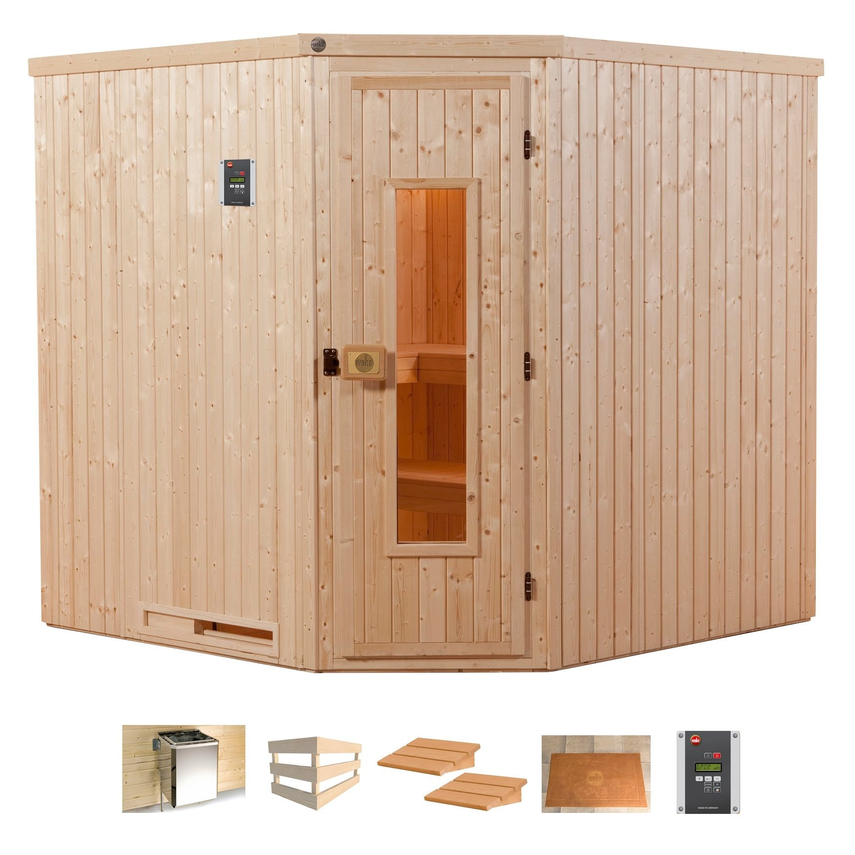 Sauna WEKA "Varberg 3", beige (natur), Bio-Ofen, externe Steuerung, 7,5 kW, Saunen, 7,5 kW Bio-Ofen mit ext. Steuerung Image