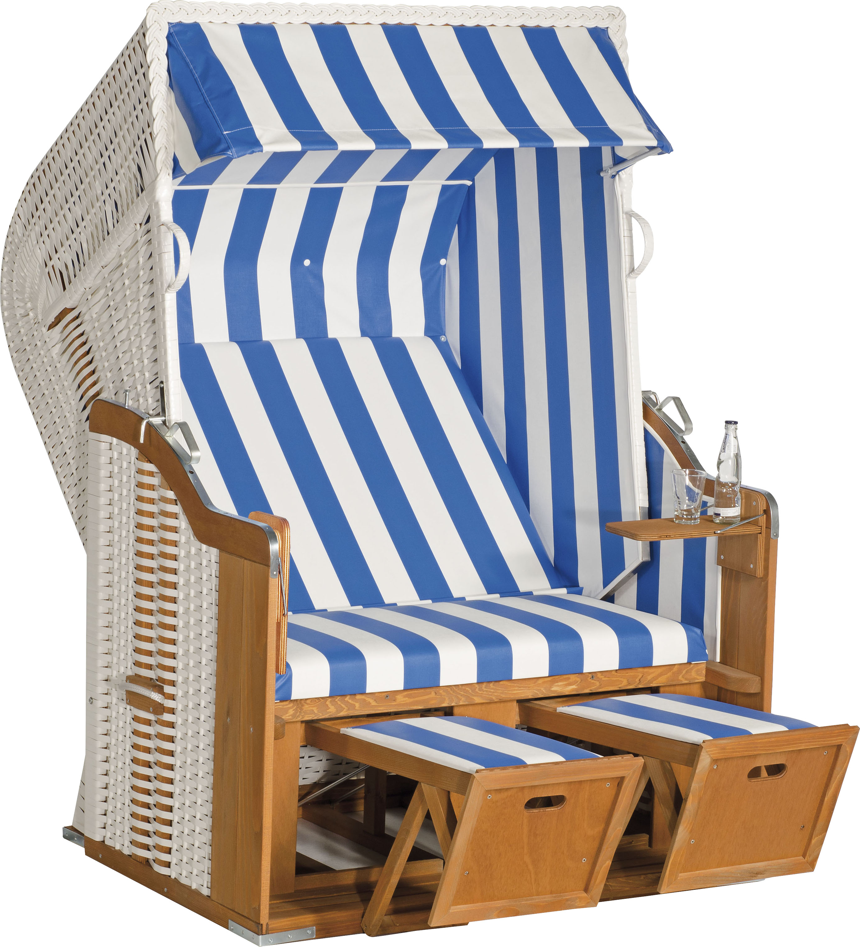 Strandkorb SUNNYSMART "Rustikal 250 Basic", weiß (korpus: natur, weiß bezug: blau, weiß), StrandkörbeB:125cm H:160cm T:90cm, PVC-Stoff, Metallteile wetterfest verzinkt, B:125cm H:160cm T:90cm