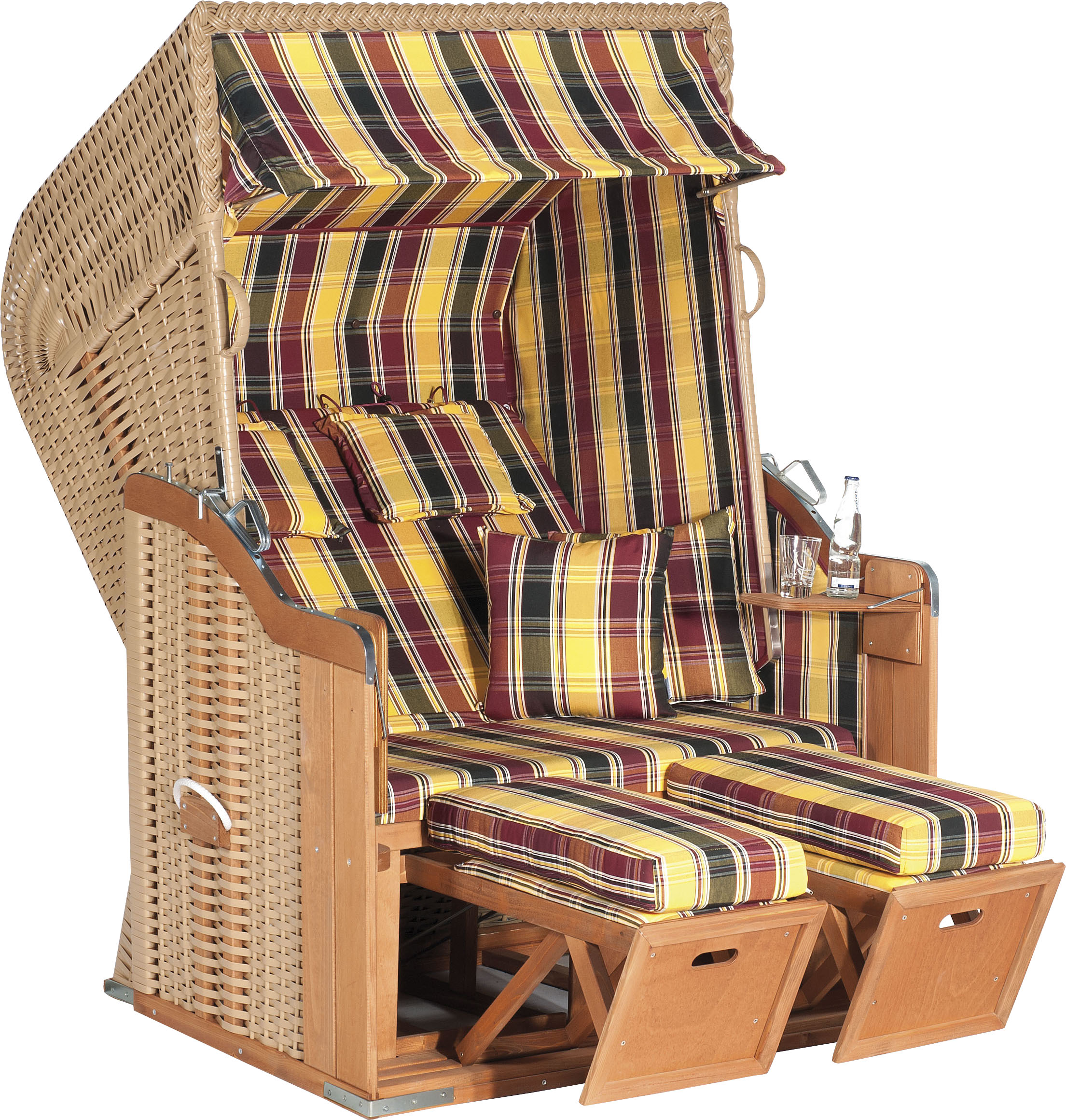 Strandkorb SUNNYSMART "Rustikal 250 Plus", beige (korpus: natur, beige bezug: gelb, schwarz, rot), StrandkörbeB:125cm H:160cm T:90cm, 2-Sitzer, komplett montiert, Oberkorb in einem Stück geflochten, B:125cm H:160cm T:90cm Image