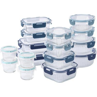 COOK WITH COLOR Premium 32-Pc. Borosilicate Glass Food Container Set with Dividers Leakproof Lids - Meal Prep, Storage