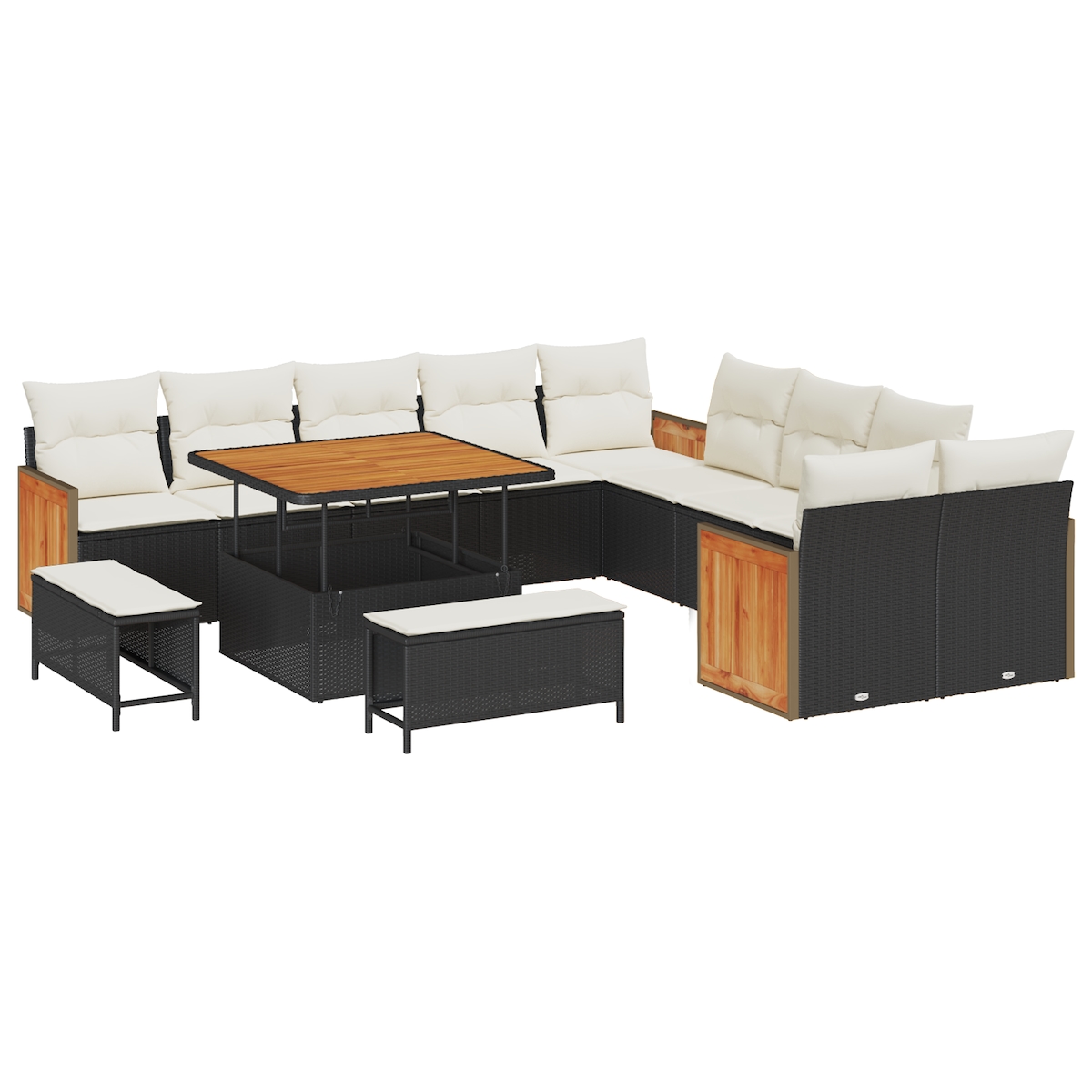 vidaXL 13-teiliges Gartensofa Set mit Kissen Schwarz Poly Rattan Akazie Image