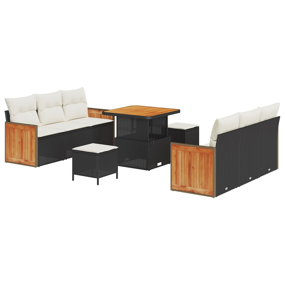 vidaXL 9-teiliges Garten Sofa Set mit Kissen Schwarz Poly Rattan Akazie Image
