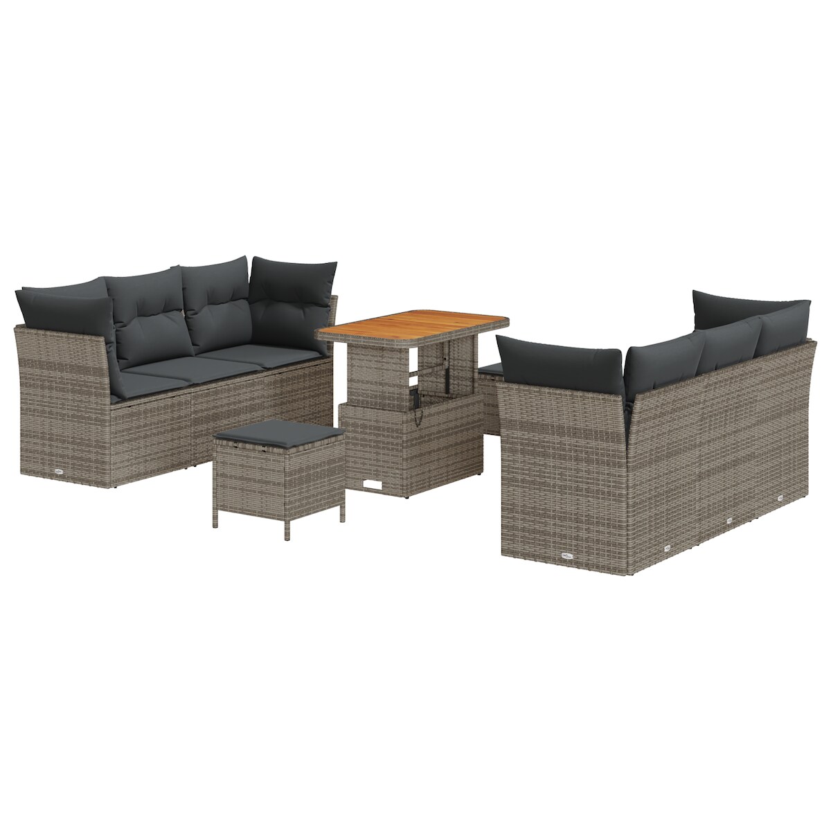 vidaXL 9-teiliges Garten-Sofa-Set mit Kissen in Grau aus Poly-Rattan und Akazie Image