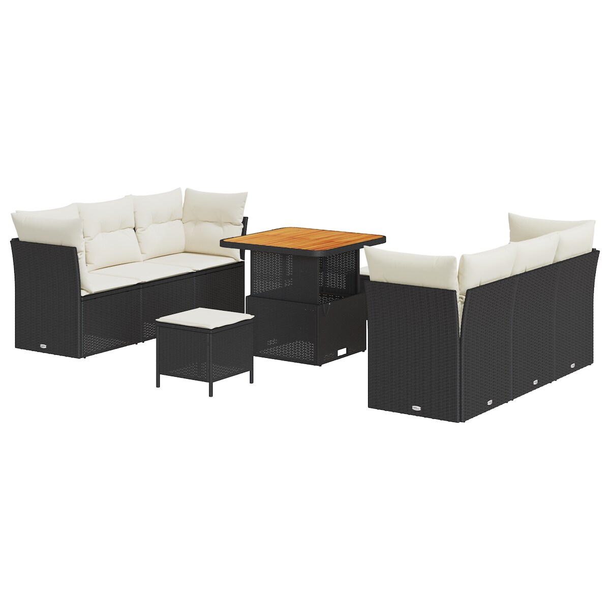 vidaXL 9-teiliges Garten-Sofa-Set mit Kissen, schwarzem Poly-Rattan und Akazie Image
