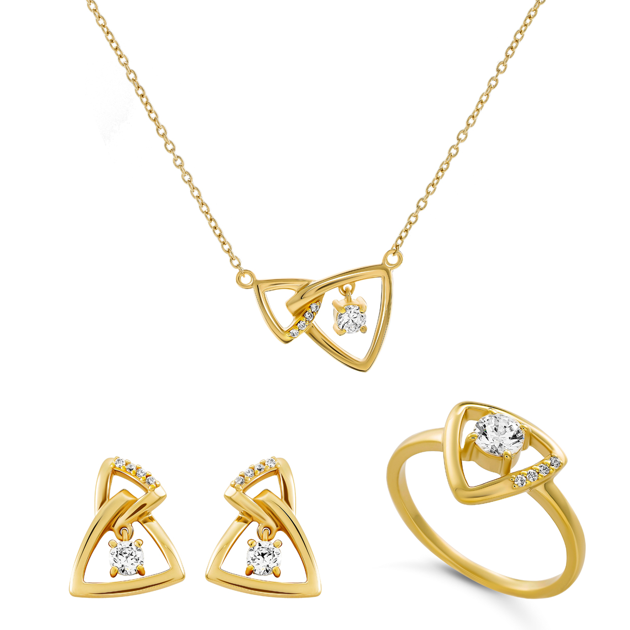 Orphelia 'Santorini' Damen 925 Sterling Silber Set: Halskette + Ohrringe + Ring - Gold SET-7570/G Image