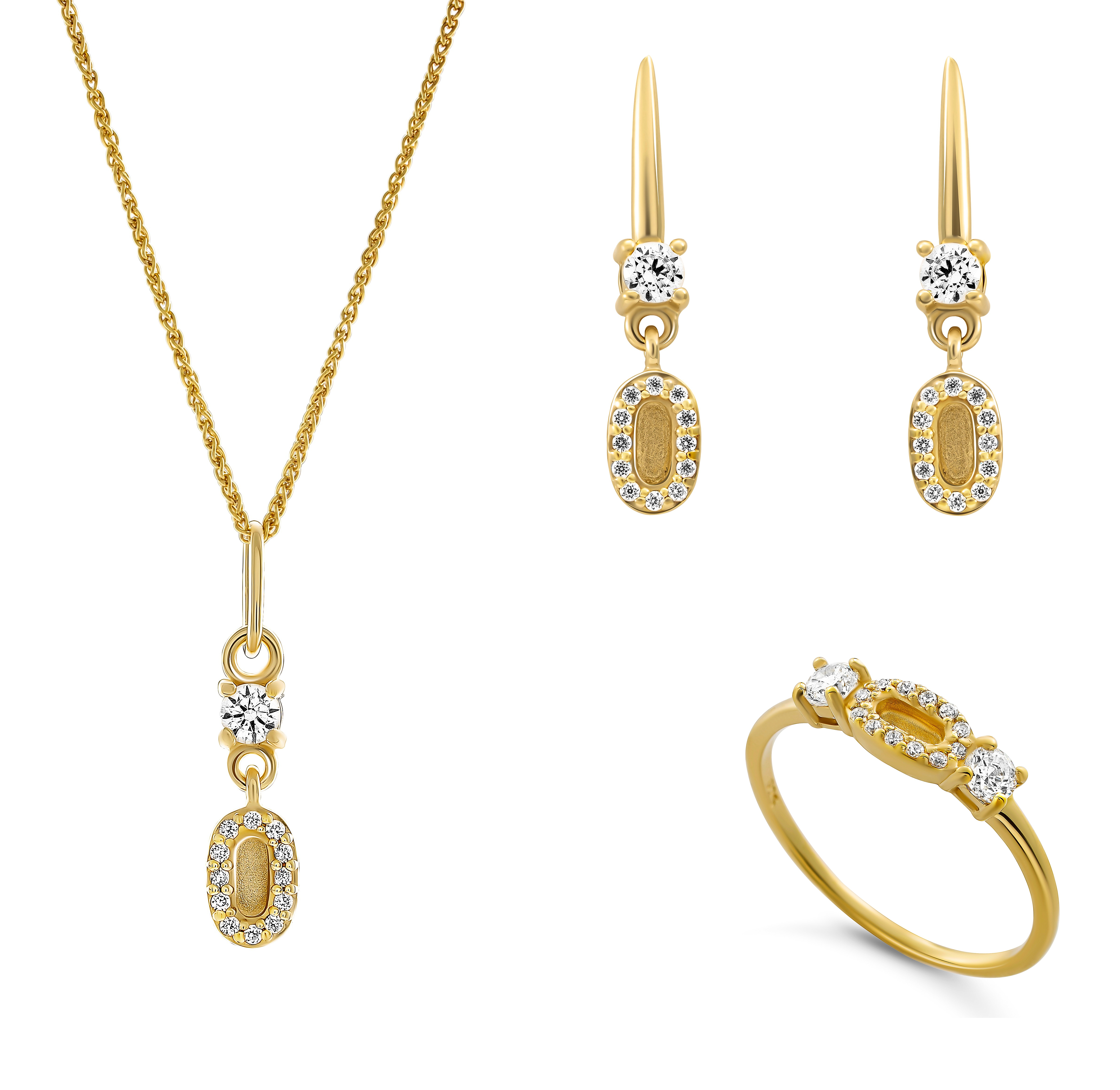 Orphelia 'Lily' Damen 925 Sterling Silber Set: Halskette + Ohrringe + Ring - Gold SET-7582/G Image