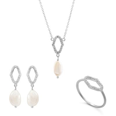 Orphelia 'Normandie' Damen 925 Sterling Silber Set: Halskette + Ohrringe + Ring - Silber SET-7574 Image