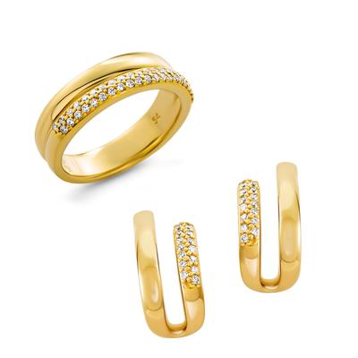 Orphelia 'Emily' Damen Set aus 925 Sterling Silber: Ohrringe + Ring - Gold SET-7581/G Image