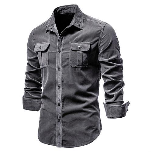 Men's Shirt Casual Shirt Corduroy Shirt Button Up Shirt Denim Blue Dark Navy Brown Green Gray Long Sleeve Plain Casual Daily Front Pocket Clothing Apparel 100% Cotton Casual