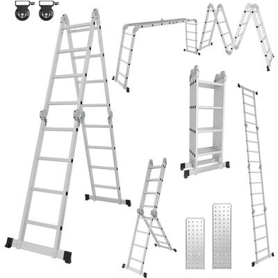 Swanew Multifunktionsleiter Aluminium,Mehrzweckleiter 470cm, 6 in 1 Klappleiter mit 2 Rollen und Image