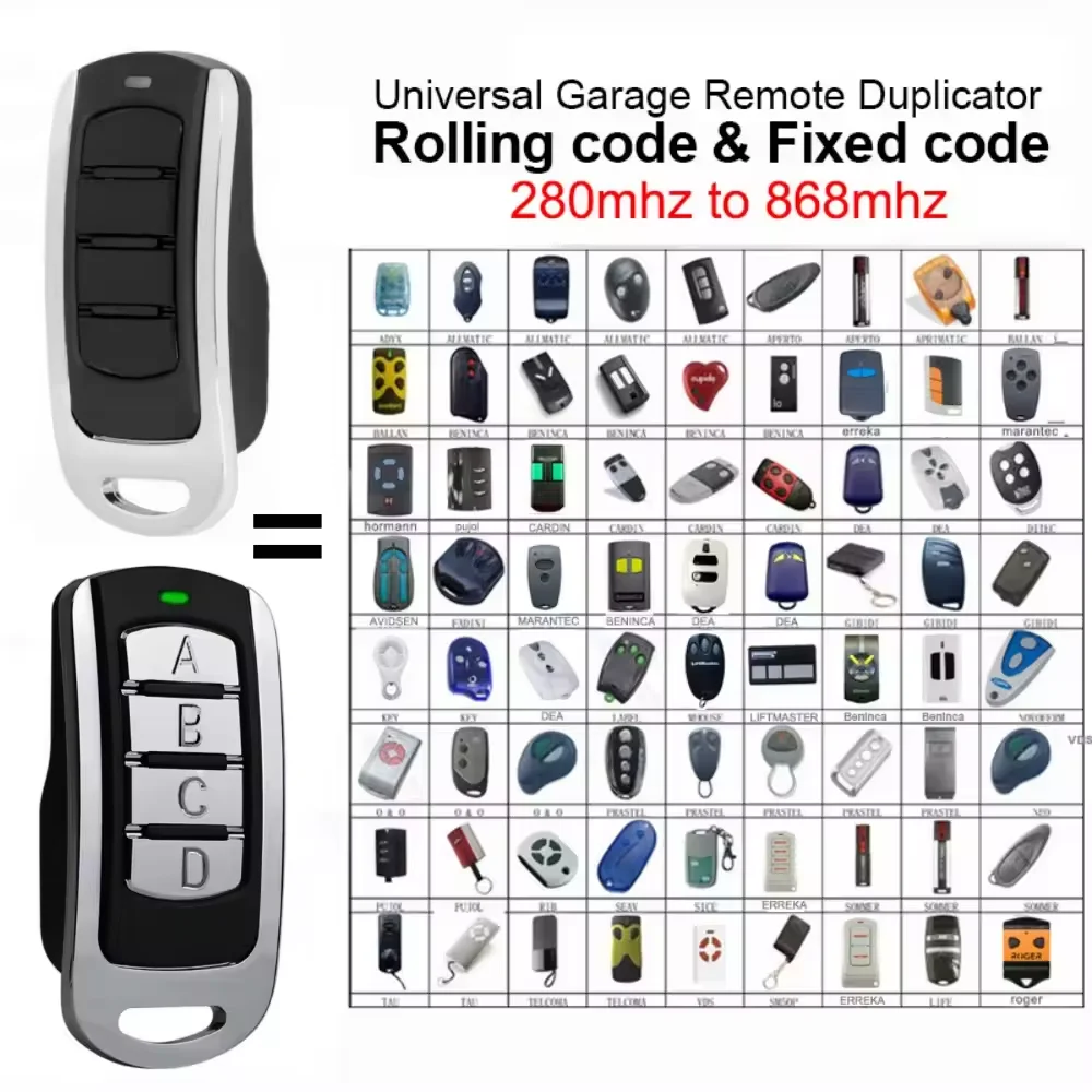Multifrequenz-Garagen-Fernbedienung, 280 MHz–868 MHz, Multi-Marken-Torsteuerung, kabelloser Sender, 433 MHz, 433,92 MHz, Schlüsselanhänger Image