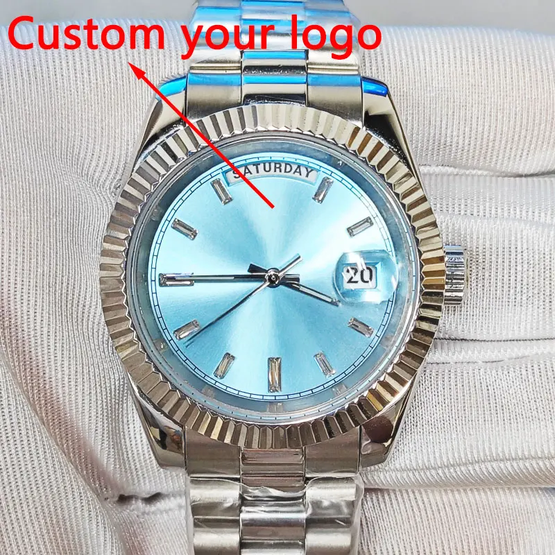 39 mm Daydate-Uhrengehäuse, individuelles Logo, Zifferblatt, passend für Miyota 8285 Uhrwerk, Saphirglas, 316L-Edelstahl, automatisches Herrenuhrteil Image