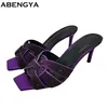 Neue Weben Leder High Heel Hausschuhe Frauen Karree Rutschen Sommer Kristall Schuhe Frau FlipFlops Hausschuhe frauen Sandalen