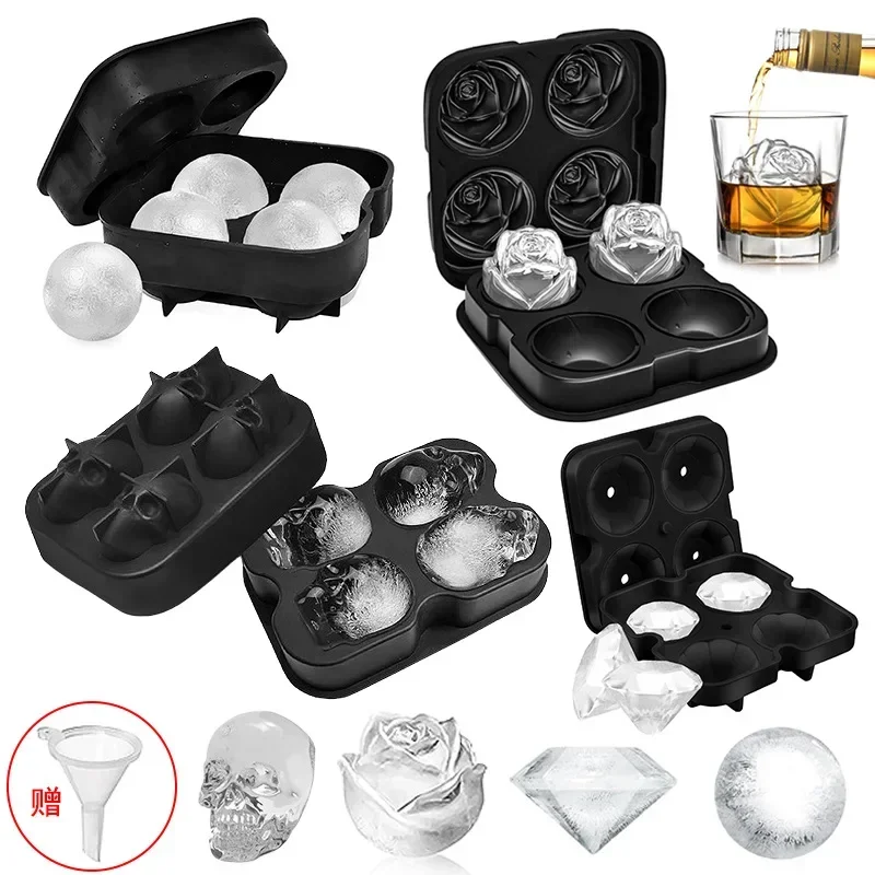 Tablett, einfach ausziehbar, geeignet für Whisky-Partyzubehör, Silikon-3D-Kugeln, Totenkopf, rautenförmige Eisform, wiederverwendbare Eiswürfelform Image