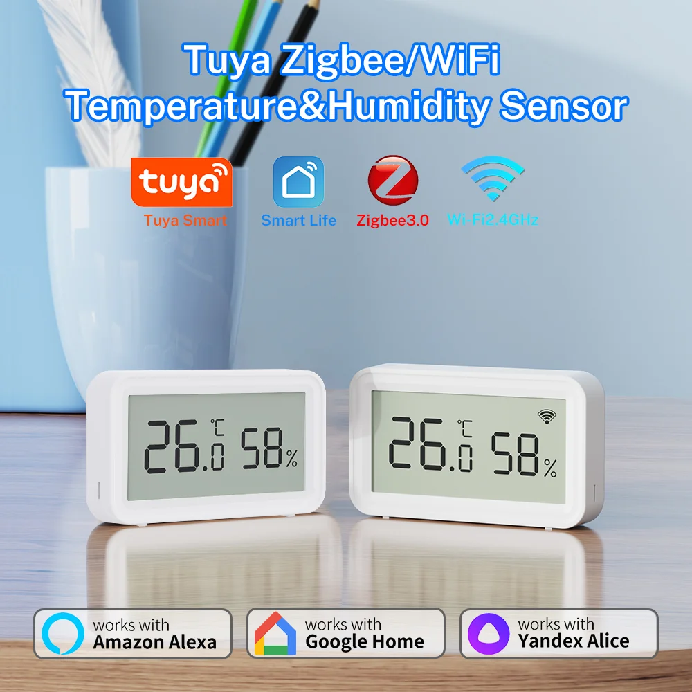 Tuya Zigbee3.0 WiFi-Temperatur- und Luftfeuchtigkeitssensor für den Innenbereich, für Smart Home, APP-Fernbedienung, funktioniert mit Alexa Home Assistant Z2MQTT Image