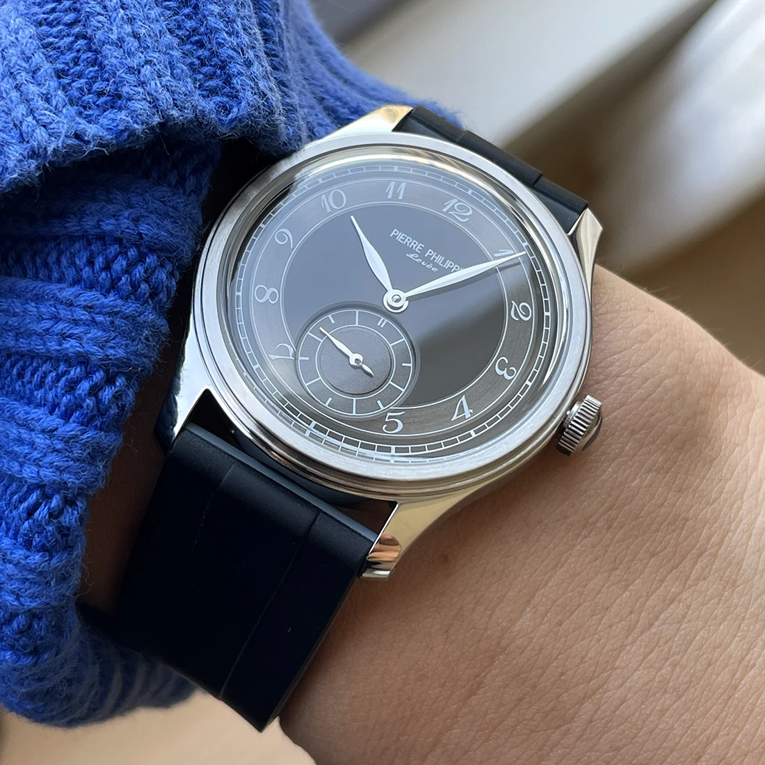 NEUE PIERRE PHILIPPE Feld Uhr Grau Emaille Zifferblatt Vintage Uhr Männer Mechanische Manuelle Hand Wind Uhr ST17 Uhren Para Hombres