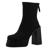 Damen Mid Calf Stiefel Plattform Frau Designer Winter Punk Stil Knöchel weibliche schwarze soziale Schuhe Stripper Heels