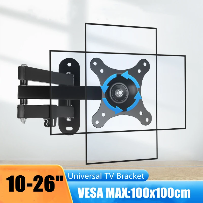 Verstellbare TV-Halterungen, Wandhalterung, unterstützt 10–26 Zoll LED/LCD-Fernseher, hält bis zu 15 kg, VESA 100 x 100, Heim- und Büro-TV-Ständer Image