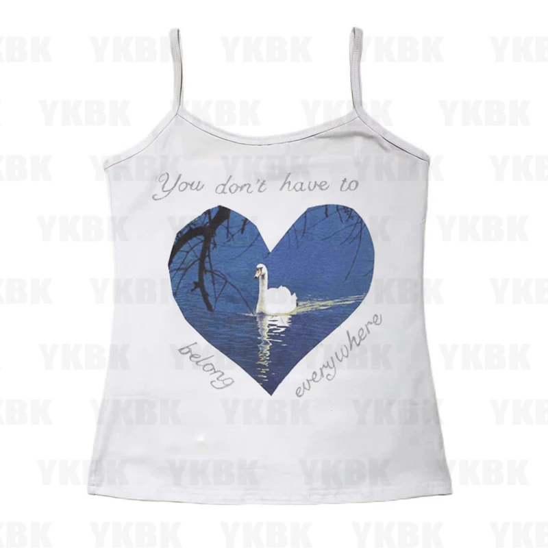 Y2K Hot Girl Punk Print Liebe Schwan Herz ärmelloses Tank Top für Frauen 2000er Jahre Crop Top Sommer Fee 90er Hippie T-Shirt Korea Mode