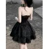 Frauen Trägerloses Schwarzes Kleid Sommer Gothic Stil Layered Mesh Rock Slim Fit Elegante Stern Stickerei Party Mini Ästhetische Outfits