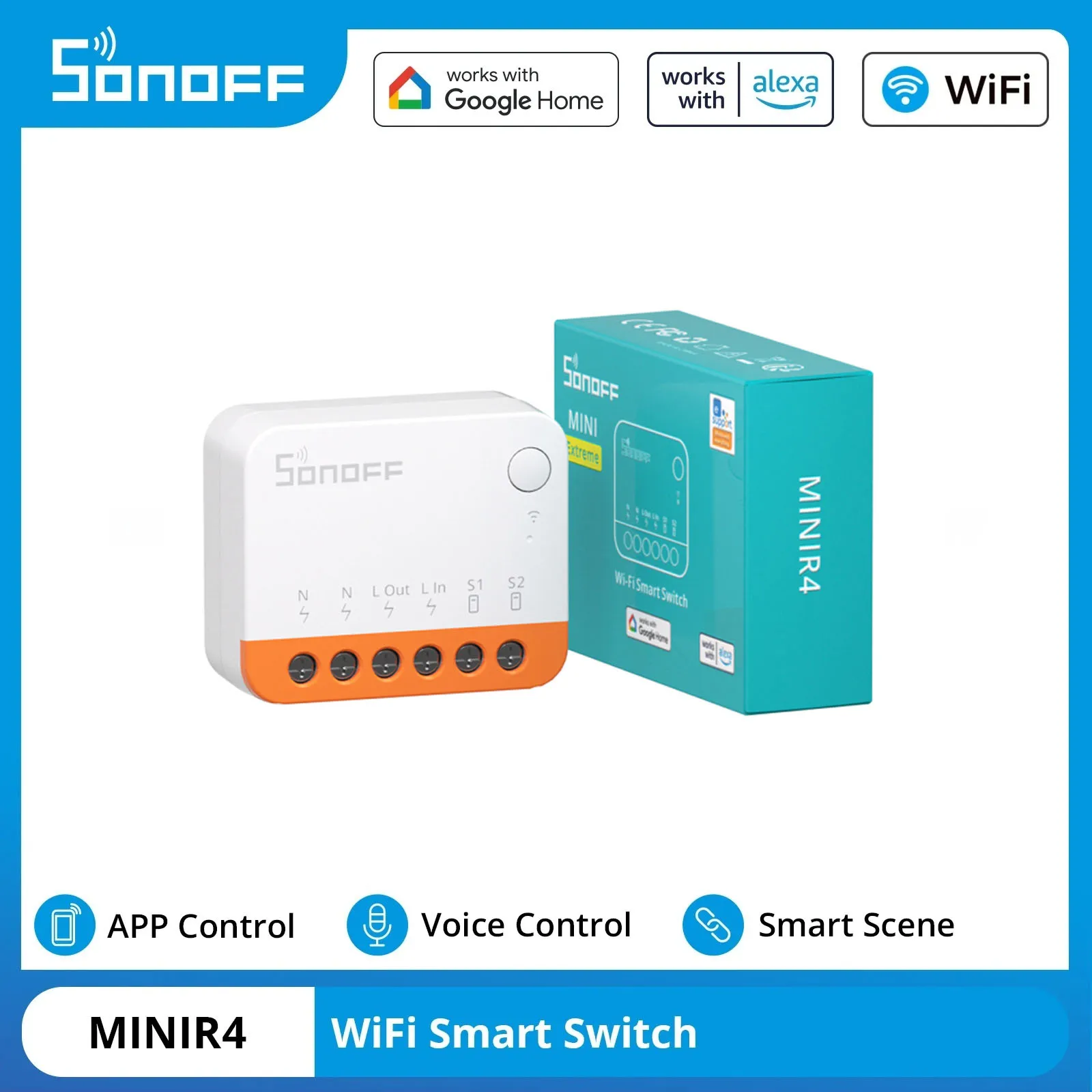 SONOFF MINIR4 Wifi MINI Smart Home Switch unterstützt externen Schalter, abnehmbarer Relaismodus, Wi-Fi-Fernbedienung über eWeLink APP Alexa Image