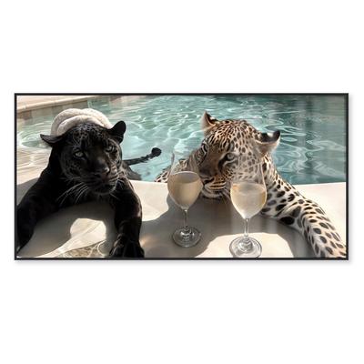 La Casa »Puma and Gepard in the pool« Glasbild 160x80 cm Image
