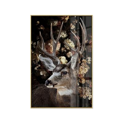 La Casa »Deer profile in a shower of flowers« Glasbild 80x120 cm gerahmt Image